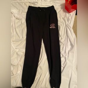 black and pink champion sweatpants